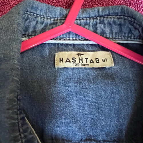 Hashtag denim shirt for boy 6 years old, blue, size 116 cm