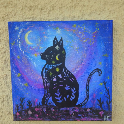 Handmade painting on canvas 20x20 cm "Cosmic Cat"