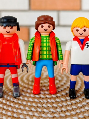 Playmobil figures used, farmer woman, rescuer, footballer