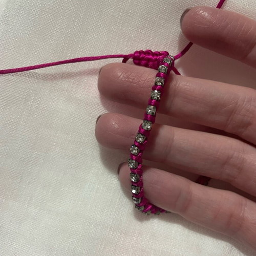 Fuchsia hand bracelet used with rhinestones and adjustable strap
