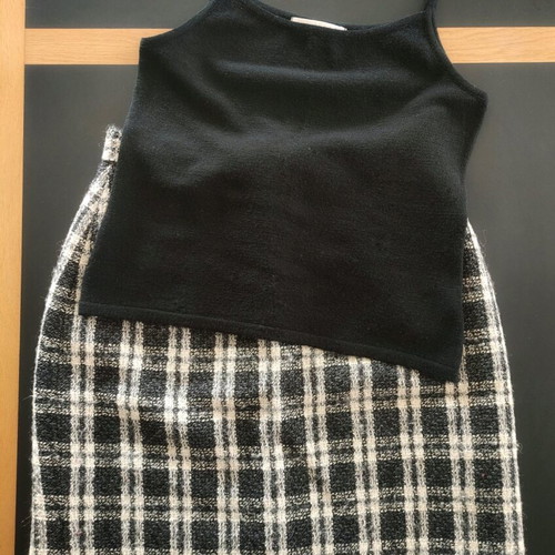Vintage wool set with plaid skirt and knit tank top used
