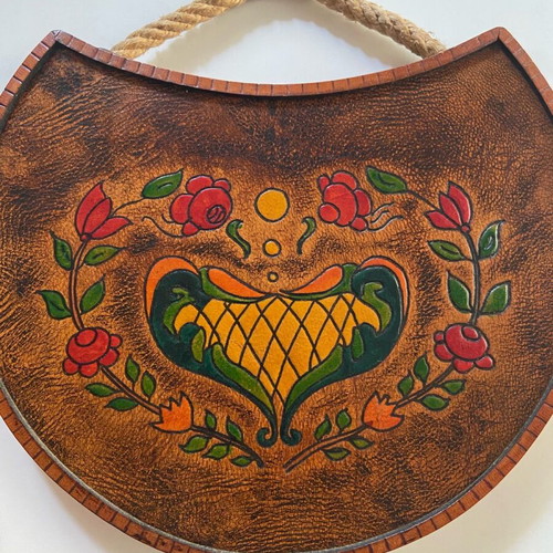 Vintage folklore wall decoration like new made of leather