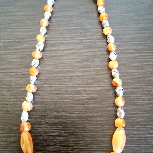 Vintage 80s-90s 925/926 Silver Necklace with Natural Agate and Carnelian, Handmade