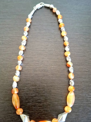 Vintage 80s-90s 925/926 Silver Necklace with Natural Agate and Carnelian, Handmade