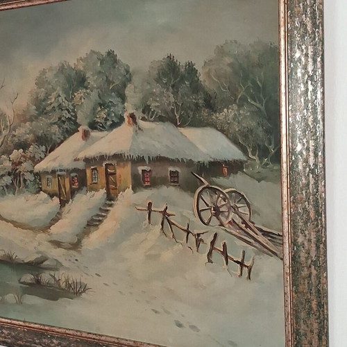 Signed A. Limnaios Winter Landscape Oil Painting on Canvas like new