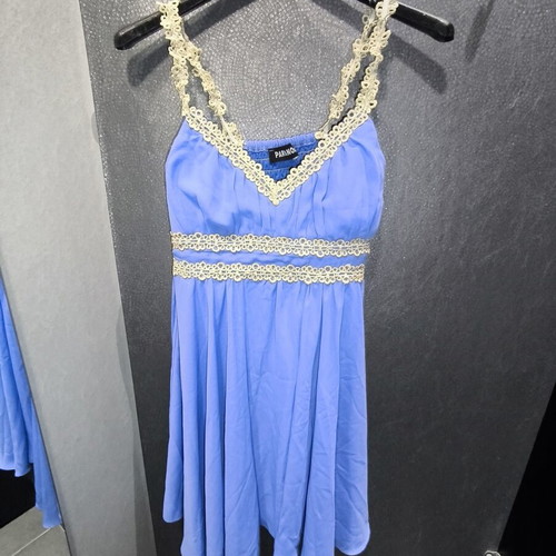Paranoia cocktail dress like new, blue with gold lace details