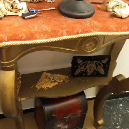 Baroque style entryway table with gold-bronze finish