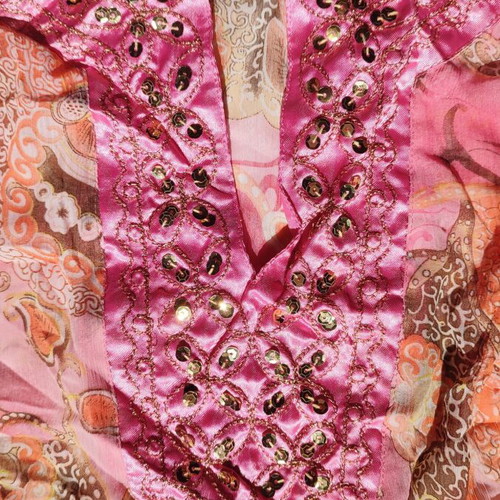 Silk see-through pink floral tunic new with sequins