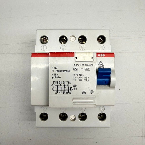 ABB Stotz F 374 Residual Current Device used, 4-pole 25A 30mA