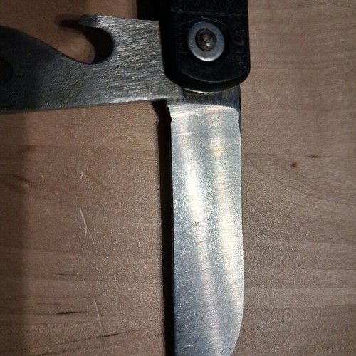 Greek Army folding knife used with can opener tool 1988