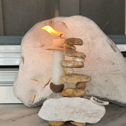 Stone and Candle decorative natural materials art new