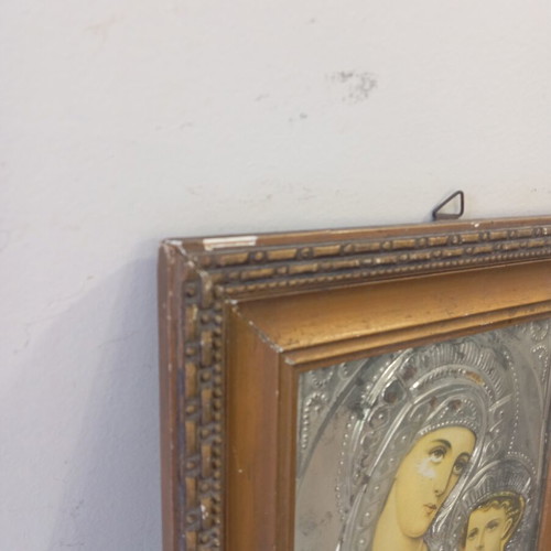 Vintage religious icon in frame used, 32x26 cm