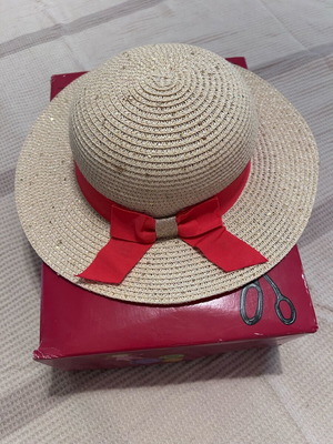 Dpam straw hat like new, beige with red bow