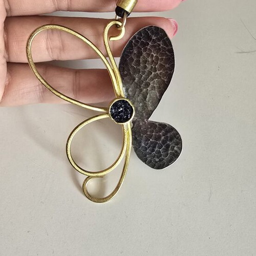 Cameo Statement Butterfly Pendant Necklace like new, black and gold-tone