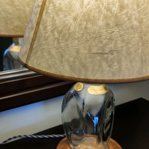 Dimple Golden Selection lamp used with handmade papyrus shade and wooden base