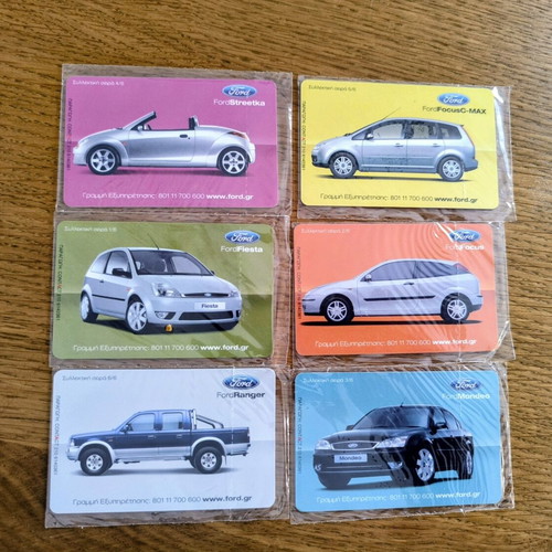 Complete set of 6 OTE Ford collectible phone cards, 2004