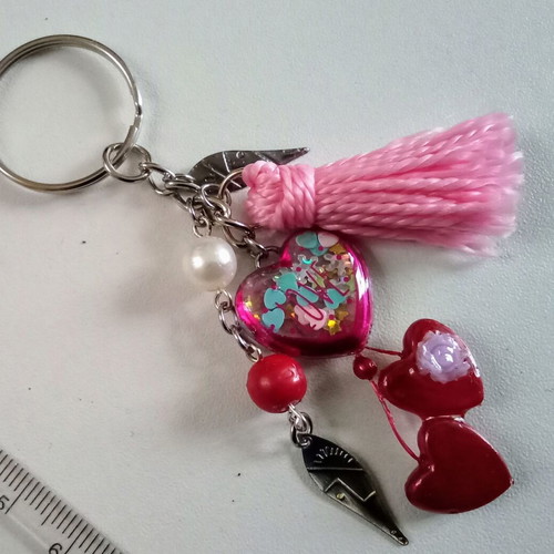 Handmade red and pink keychain pendant new with hearts