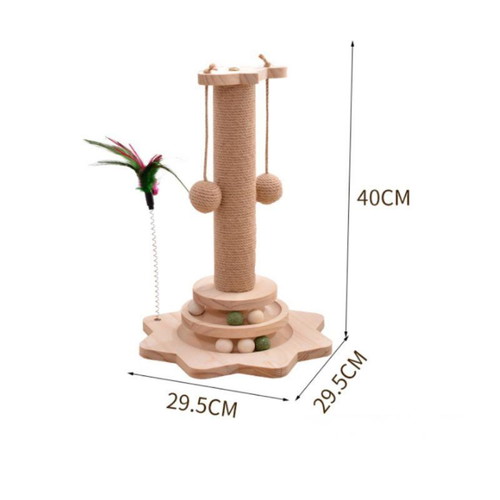 Cat toy new with scratching post and wooden balls