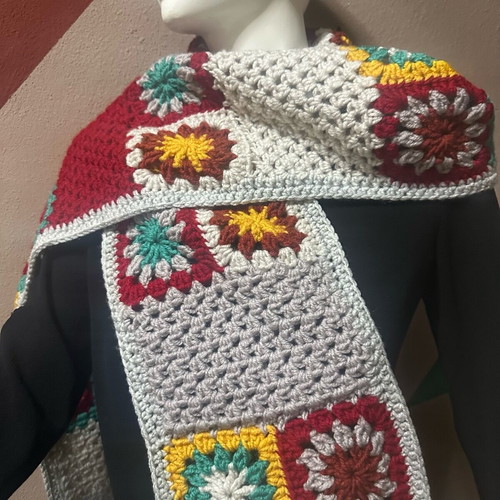 Scarf new, handmade with granny square technique multicolor