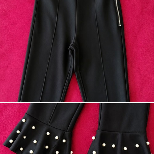 Bershka black leggings with pearl trim like new, size L