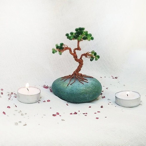 Large Bonsai Wire Tree New with Marble Stone