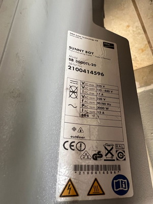 SMA Sunny Boy 3000TL-20 μεταχειρισμένο, ένα τεμάχιο