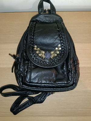 Mini Backpack black leatherette with embroidery like new