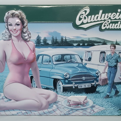 Budweiser Budwar beer advertising sign used, 30x21 cm