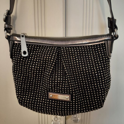 Sisley shoulder and crossbody bag black with gray and brown sequins new