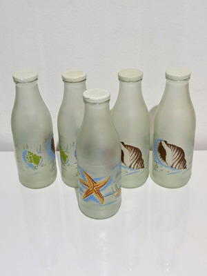 Set of frosted glass collectible bottles used, 5 pieces vintage