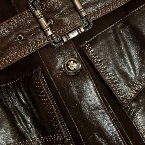 Long mouton coat made of genuine leather and natural fur new, brown, size S
