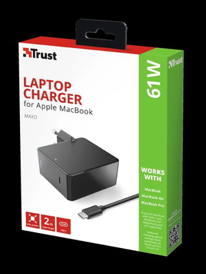 Trust Maxo USB-C Laptop Charger 61W 20V 3A with Detachable Power Cable