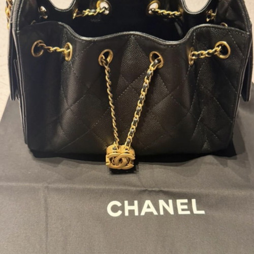 Chanel shoulder bag, black and gold