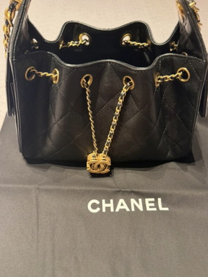 Chanel shoulder bag, black and gold
