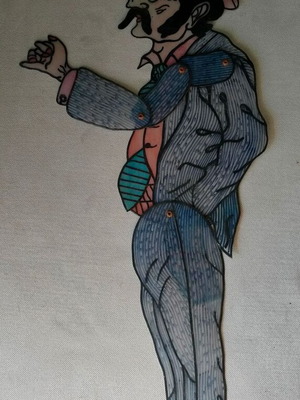 Karagiozis shadow puppet figure used, double-sided plastic