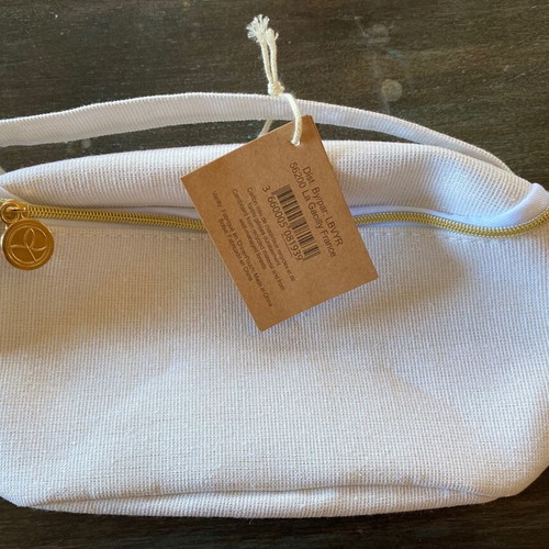 White toiletry bag new with iridescent golden threads