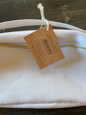 White toiletry bag new with iridescent golden threads
