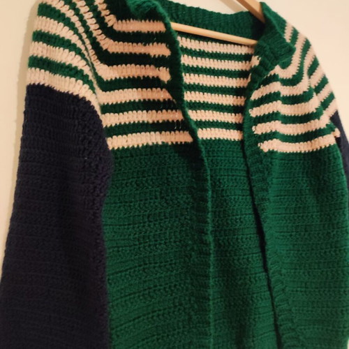 Handmade crochet cardigan made to order, blue and green, size S