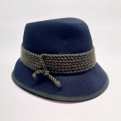 Vintage Tyrolean wool felt hat like new, black with olive green cord