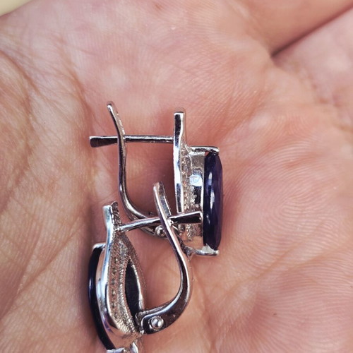Silver earrings with sapphires and diamonds like new, English clasp