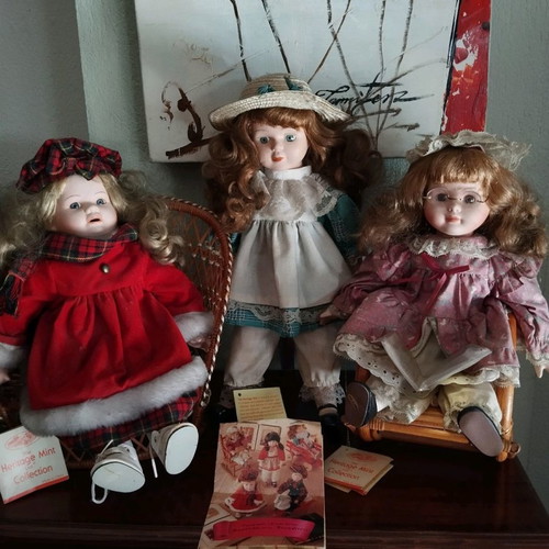 Vintage porcelain dolls used, pack of 3, 90s collection