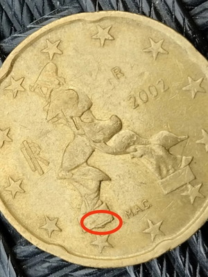 Νόμισμα Euro 20 λεπτών 2002 Ιταλία με σφάλμα MAC