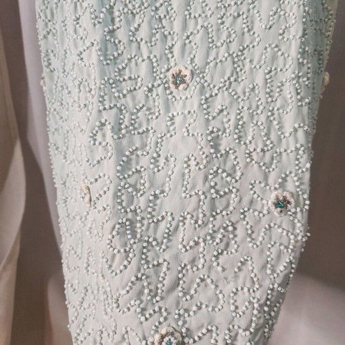 Mini dress with embroidered beads and flowers like new, turquoise