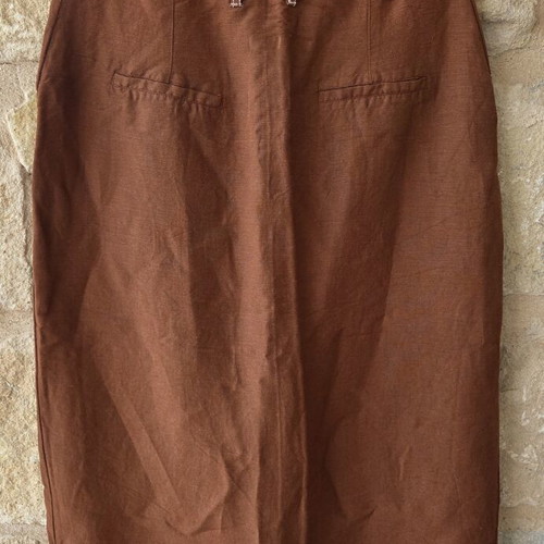 Mango Linen Blend Button Front Midi Skirt like new, rust brown