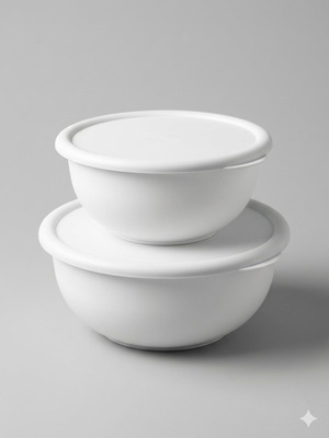 Σετ 2 πλαστικά μπολ με καπάκι καινούργια, μεσαίου και μικρού μεγέθους