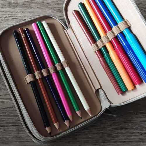 Double beige pencil case, complete