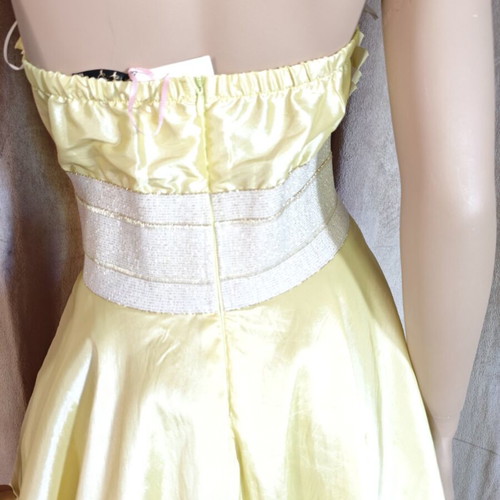 Vintage satin dress s/m with petticoat, strapless with optional straps, yellow