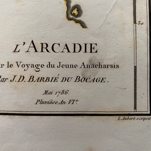 Map L'Arcadie - Ancient Peloponnese used, Jean-Denis Barbie du Bocage 1786