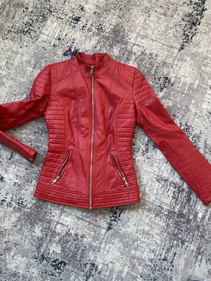 Itenly Fashion women's red leather jacket XS