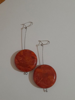 Handmade earrings new, steel and coral, red